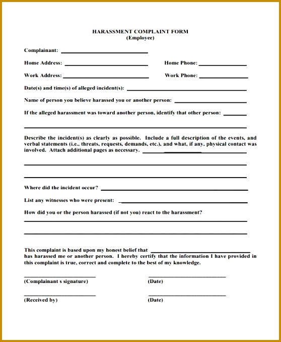 Employee Harassment plaint Form 678558