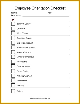 Perfect for a personnel file this employee orientation checklist verifies that a new hire has received proper training before starting a job Free… 337261