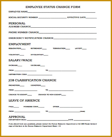 Employee Status Change Form Example 441362