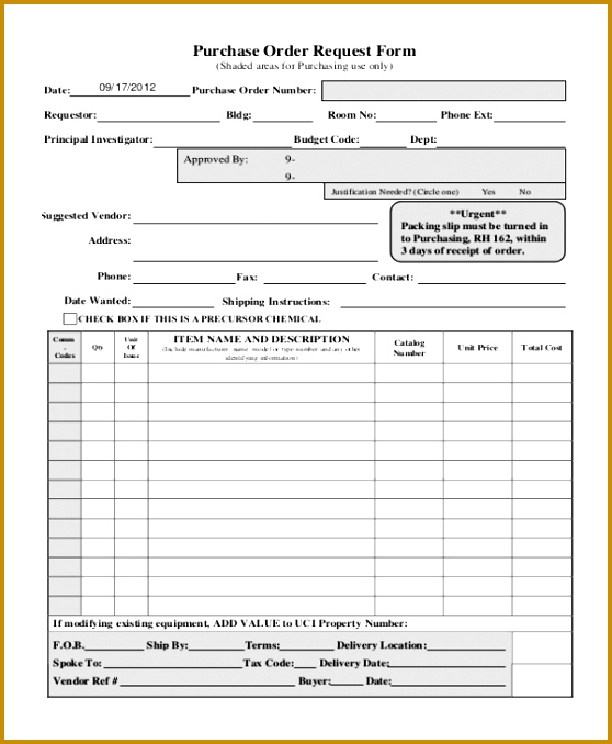 Purchase Order Request Form 678558