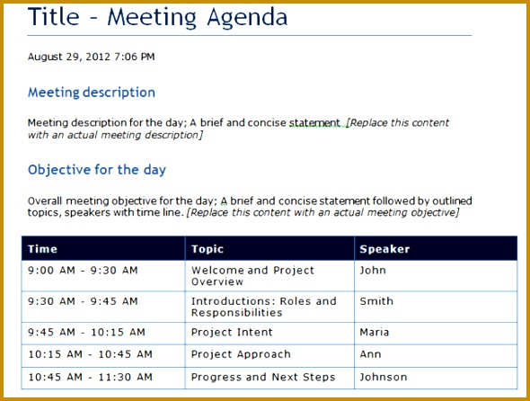 business template qualified meeting agenda template sample with blue table and meeting description 590446