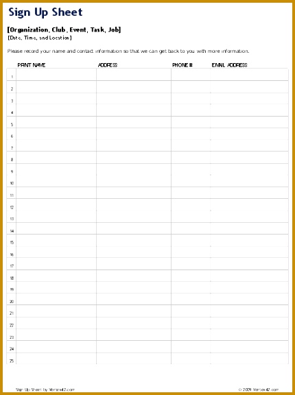 Sign Up Sheet Template 576430