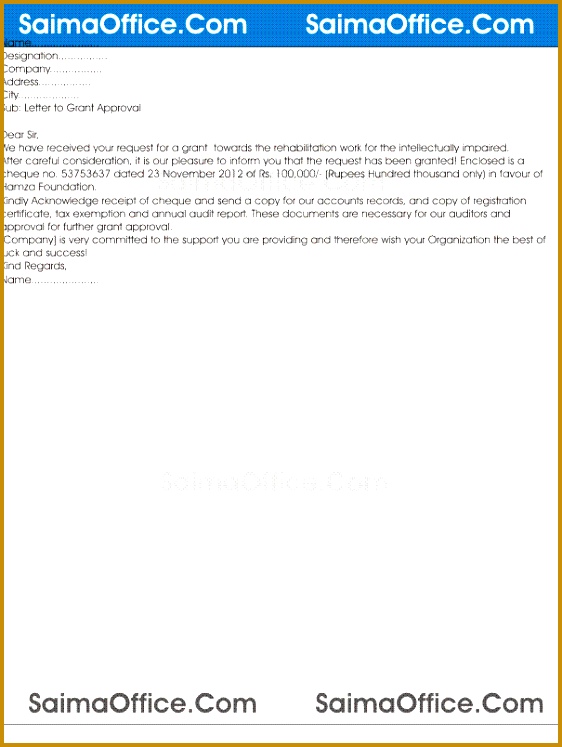 Approval Letter of Acknowledgement Sample 747562