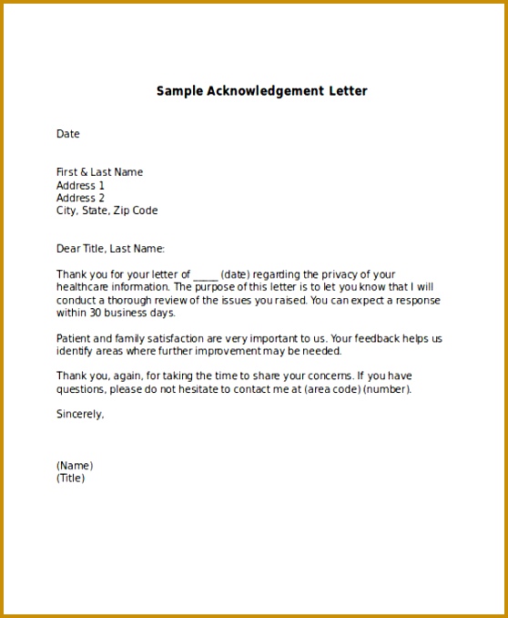 Acknowledgement Thank You Letter Format 678558