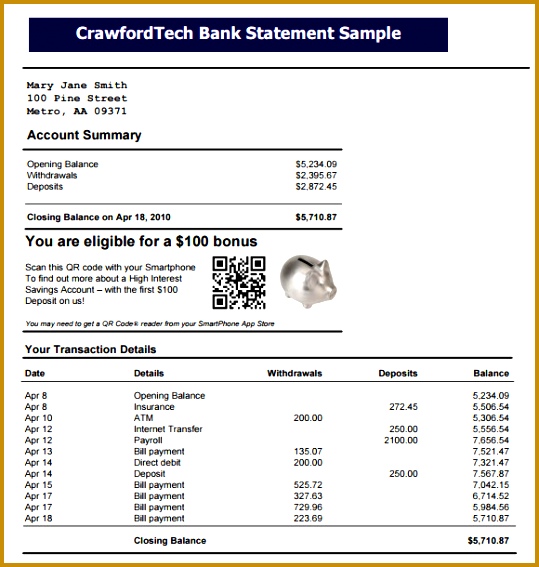 CrawfordTech Bank Statement Sample 567539