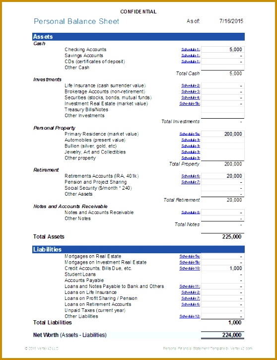 Personal Financial Statement for Excel Personal Financial Statement Template 725558
