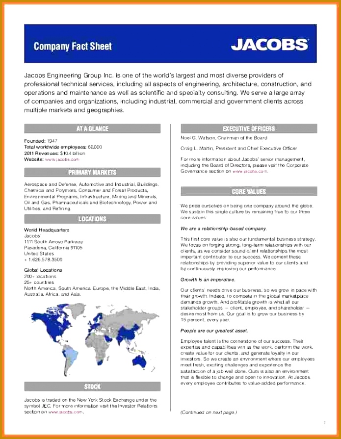 Fact Sheet Template pany Fact Sheet Template Jacobs pany 895695