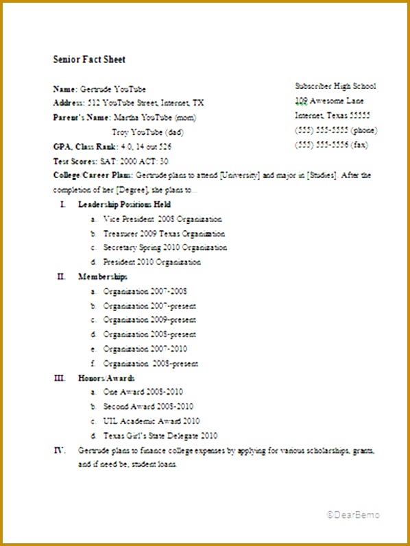 Senor Fact Sheet Example PNG 797598