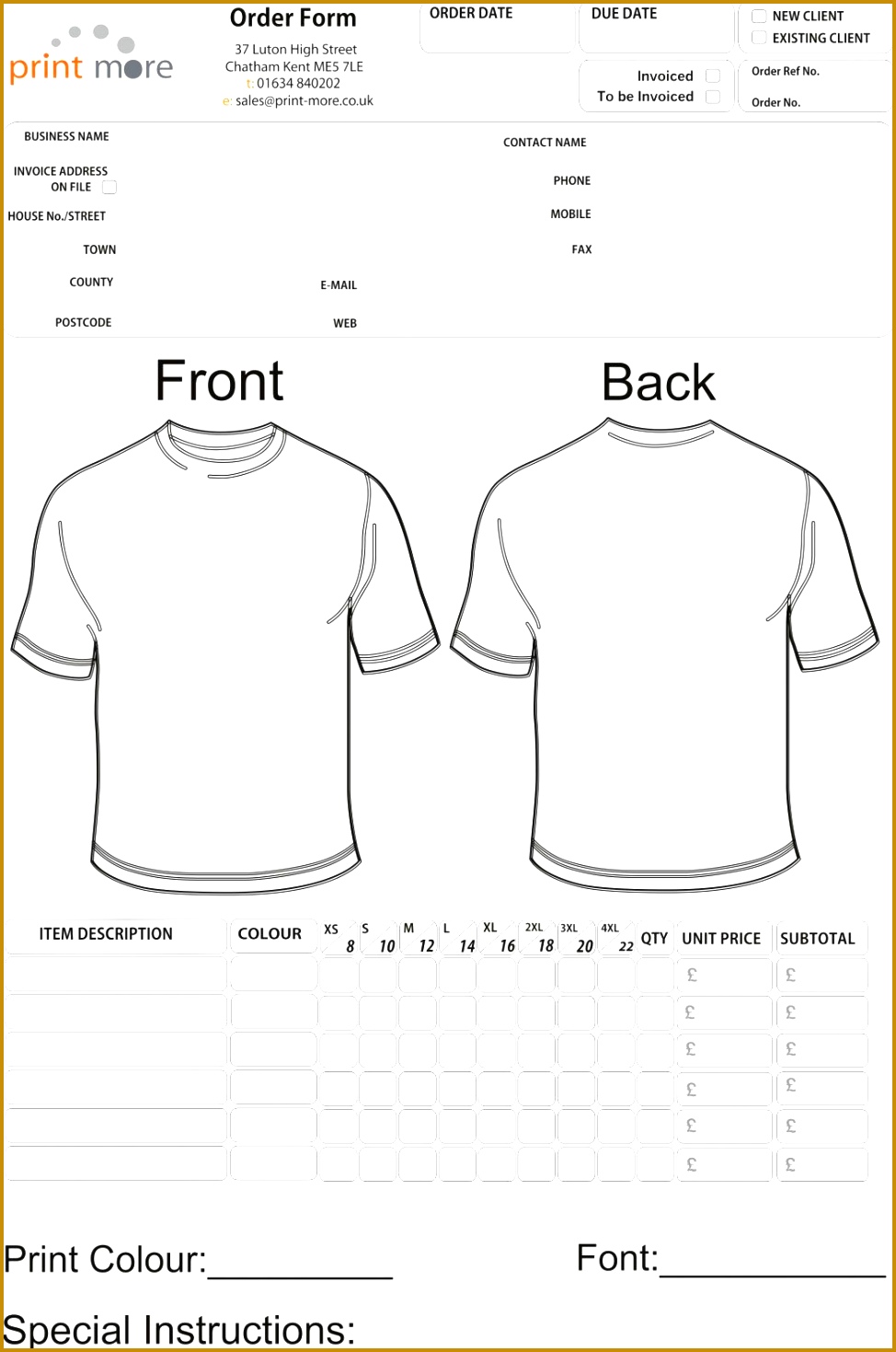 T Shirt Order Form Template Cyberuse Orq 1469974