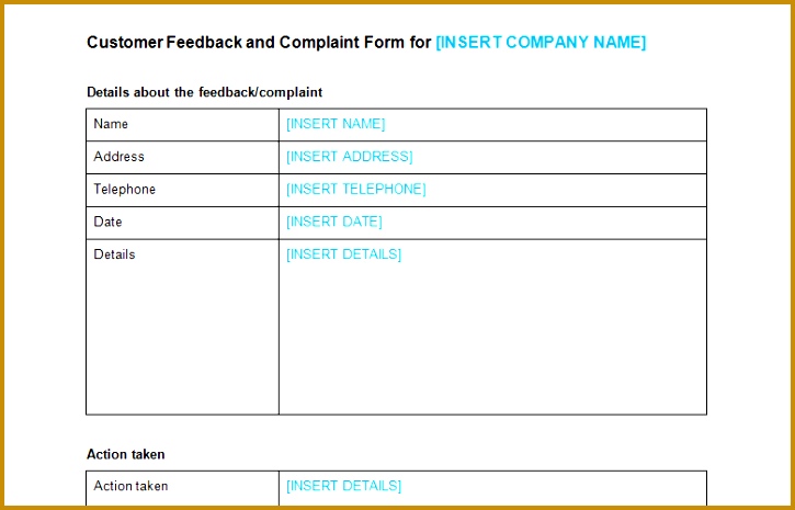 Customer Feedback And plaint Form Template 465725