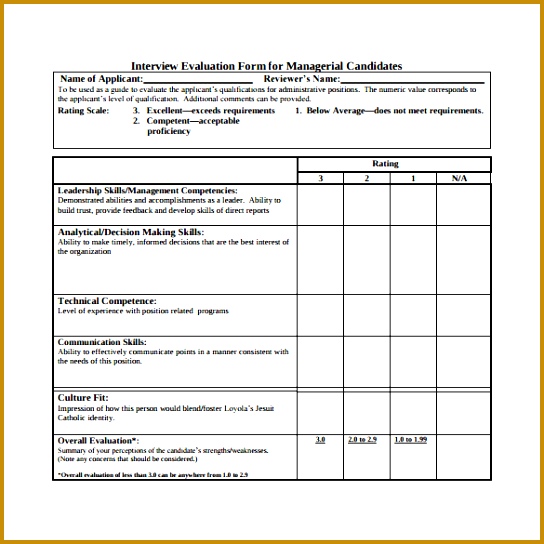 Interview Evaluation Form for Managerial Candidates 544544
