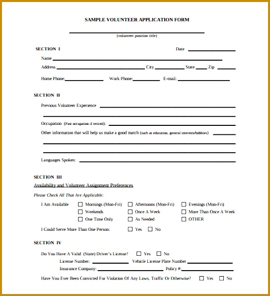 Free Download Volunteer Registration Application Form Template 595544