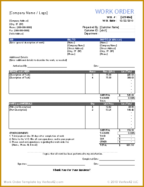 Each work order is fully customizable and geared mainly towards service repair and maintenance work See our purchase order form if you d like to create a 605465
