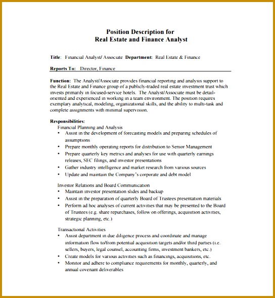 Associate Financial Analyst Job Description PDF Format Free Download 588544