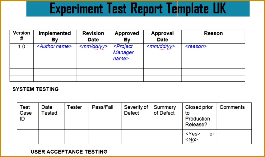 Format of Experiment Test Report Template Doc UK 504852