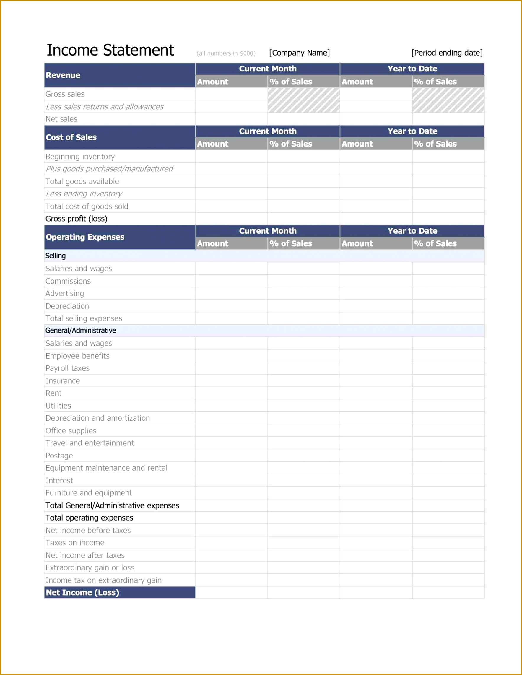 Small Business Dingliyeya Sample Excel In e Statement In e In e Excel In e Statement Statement Template Excel Outline 22851767