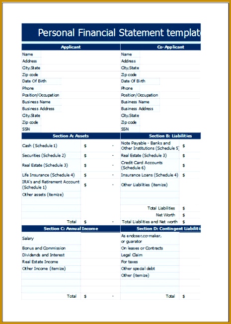 Personal Financial Statement Template 653465