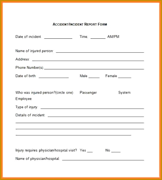 First Aid Incident Report Form Template