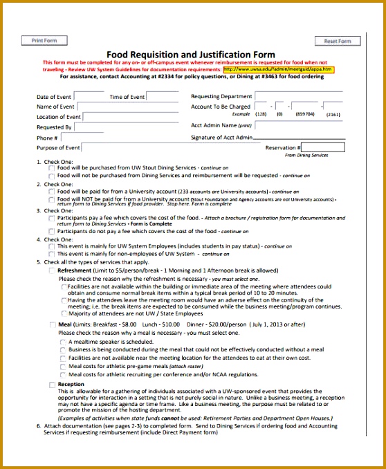Food Requisition Form Sample 678558