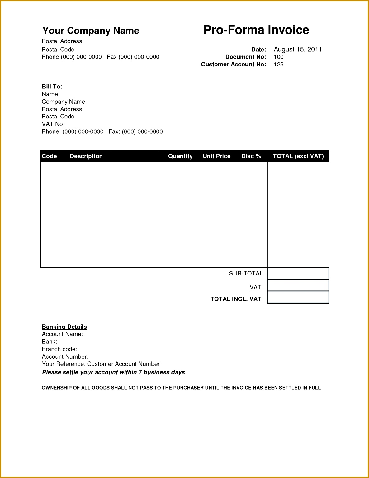 Free Pro Forma Invoice Template 11851534