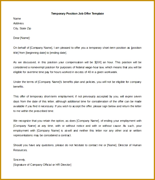 Temporary Position Job fer Letter Template Free Editable 632544