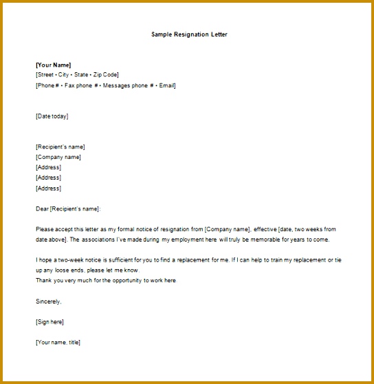 Free Two Weeks Notice Resignation Letter Word Format Download 558544