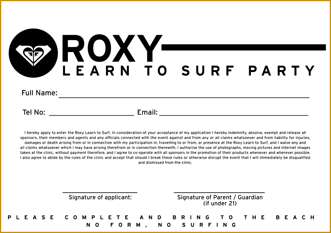 Roxy Birthday Party Indemnity Form Download Here 1152810