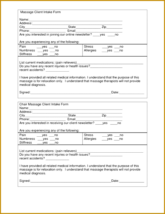 Massage Client Intake Form Template 885684