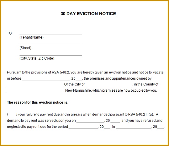 30 Day Notice To Vacate Template 465539