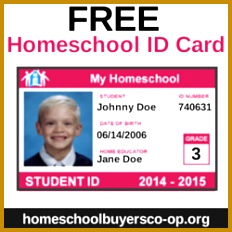 your own FREE homeschool ID card at home or order a professionally printed sturdy plastic PVC ID card from the Co op the image to go there 232232