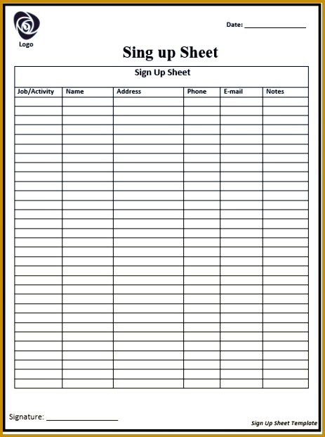 Sign Up Sheet Template 463621