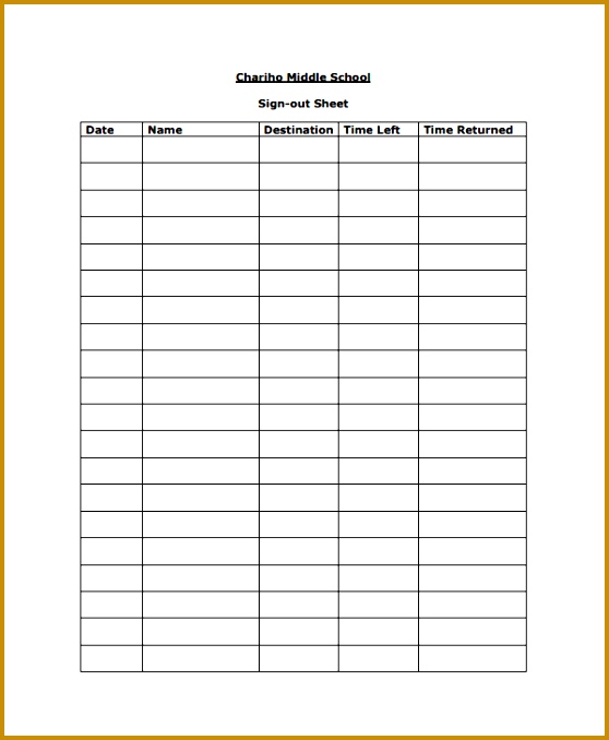 School Sign Out Sheet Template 678558