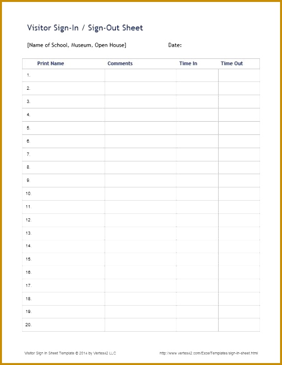 Download the Visitor Sign In Sheet from Vertex42 744574