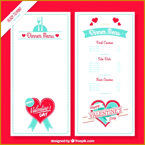 Cute valentine day menu template free 582582