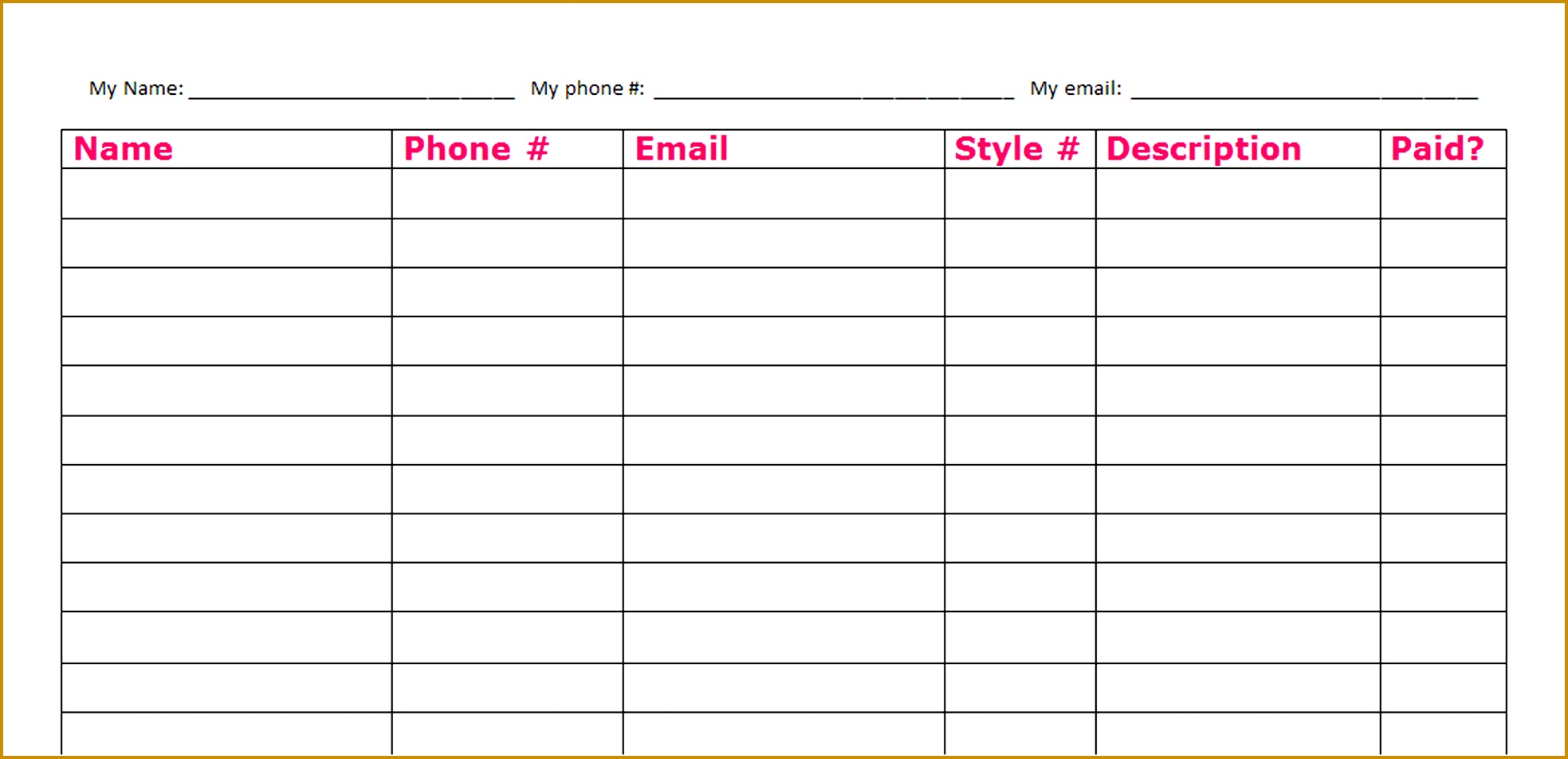Sample Order Form for Fundraisers 1967952