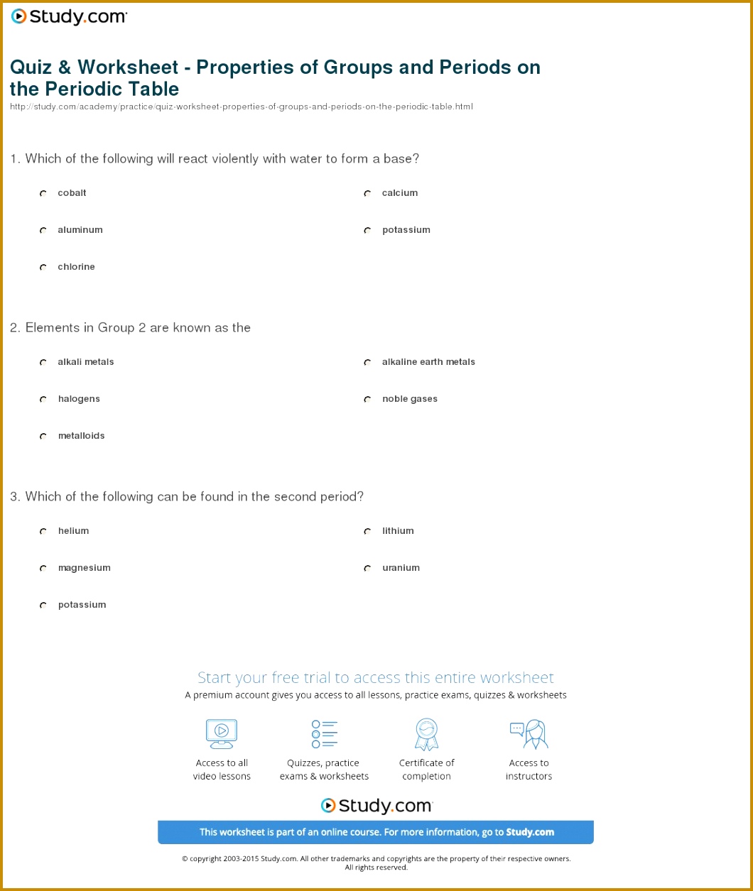 Print The Periodic Table Properties of Groups and Periods Worksheet 10601255