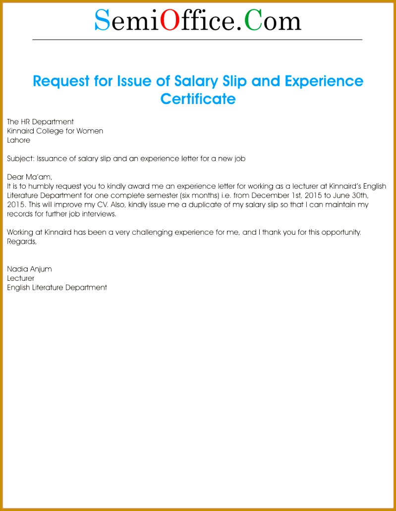 100 Experience Certificate Templates Letter Us Format Ddarsow Salary Request Letter Format Request For Issue 1032799