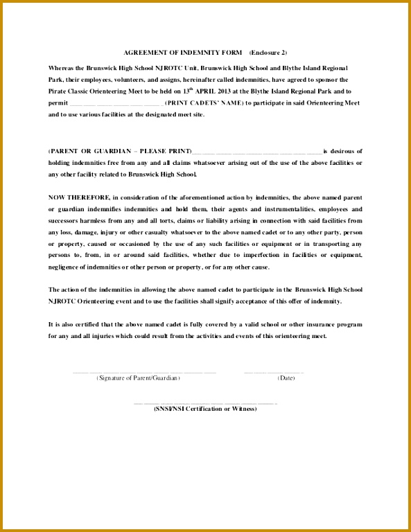 Agreement of indemnity form indemnity form 768593