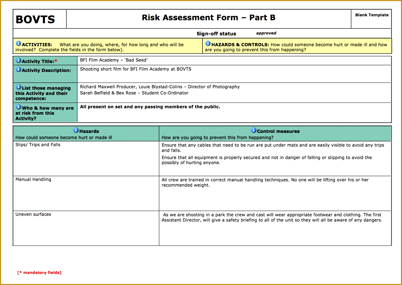 New Health And Safety Risk Assessment Form Full size 11531630