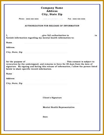 General Release Information Form Template 358465