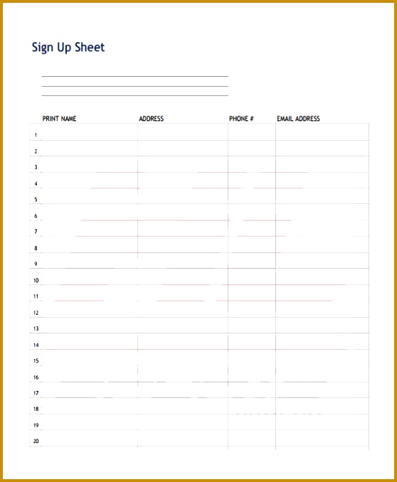 Sample Sign Up Sheet Sign Up Template Word Doc Holiday 678558