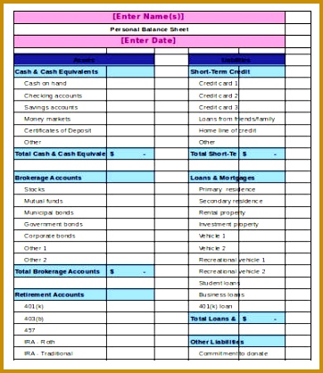 Sample Personal Balance Sheet Template 362418