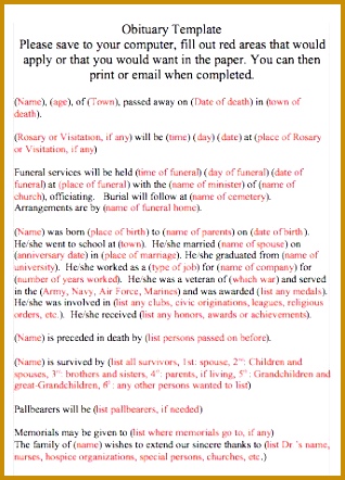 Printable Obituary Template Word 02 442318