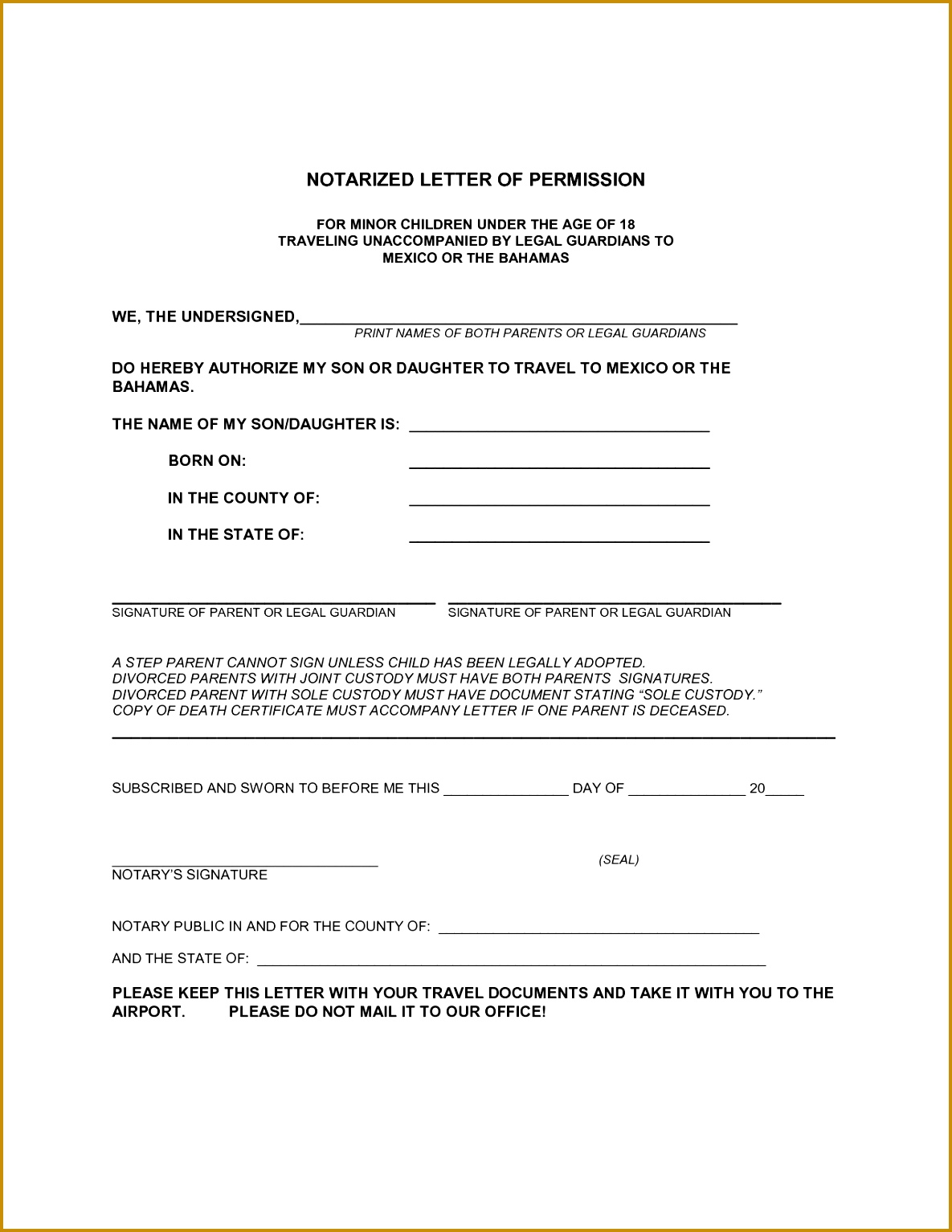 letter of permission to travel · Survey ExamplesParentalTravel 15341185