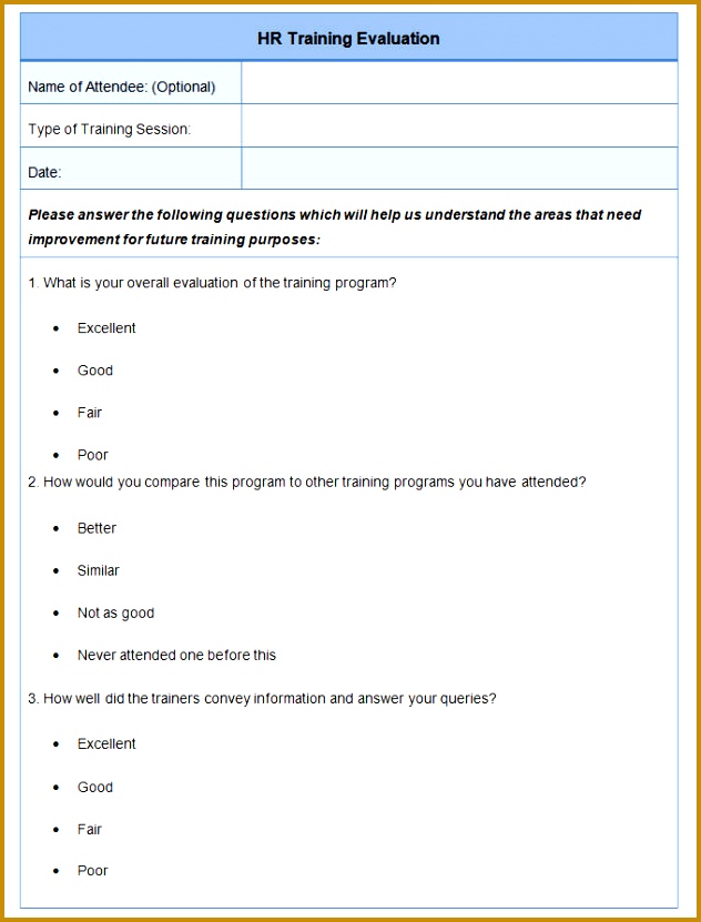 HR Training Evaluation Form 831632