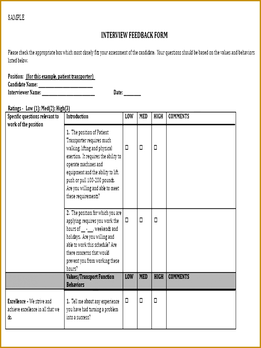 HR Interview Feedback Form 1116837