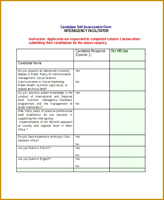 Interagency Self Assessment Form in Doc 678558