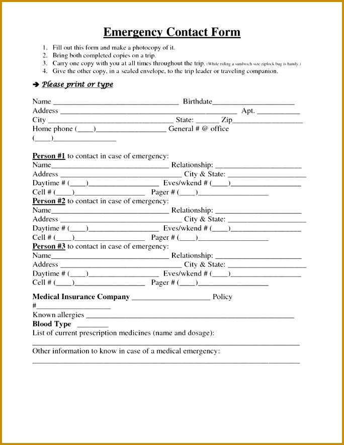 Emergency Contact Form Template Corpedo 885684