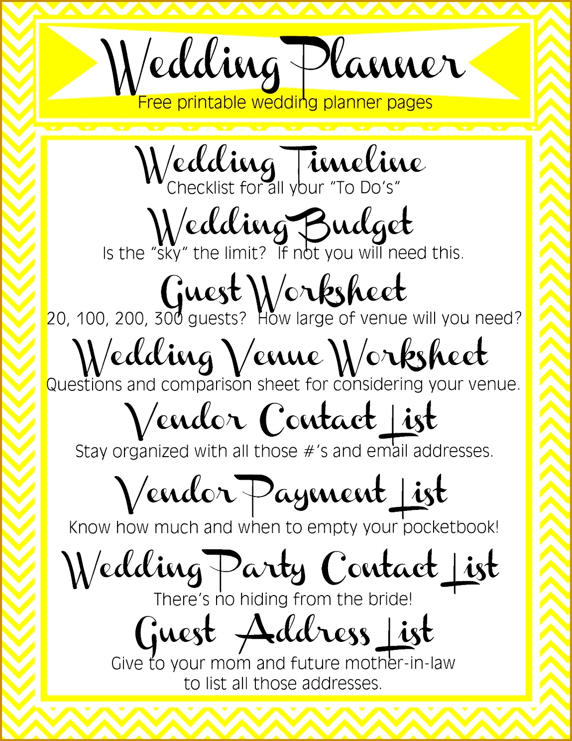 Wedding Planner Template Pages Printable DIY Free Timeline Bud Guest Lists Venue Worksheet Vendor Contact and Payment list wedding party contact list 14881149