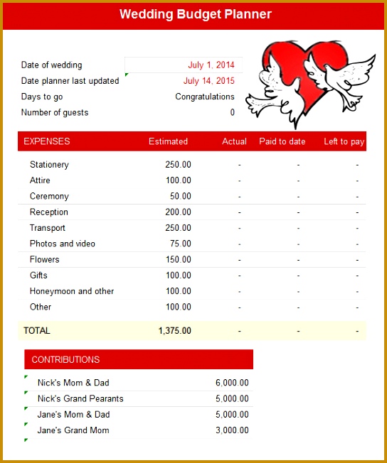 The Wedding Bud Planner template is a great way to keep track of mounting expenses and save you from losing track of amounts paid out 652544